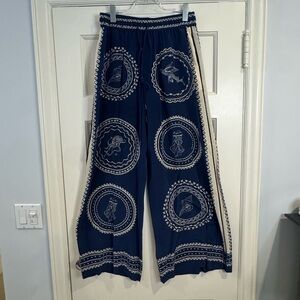 Alémais Navy Silk Pants with Nautical Motif